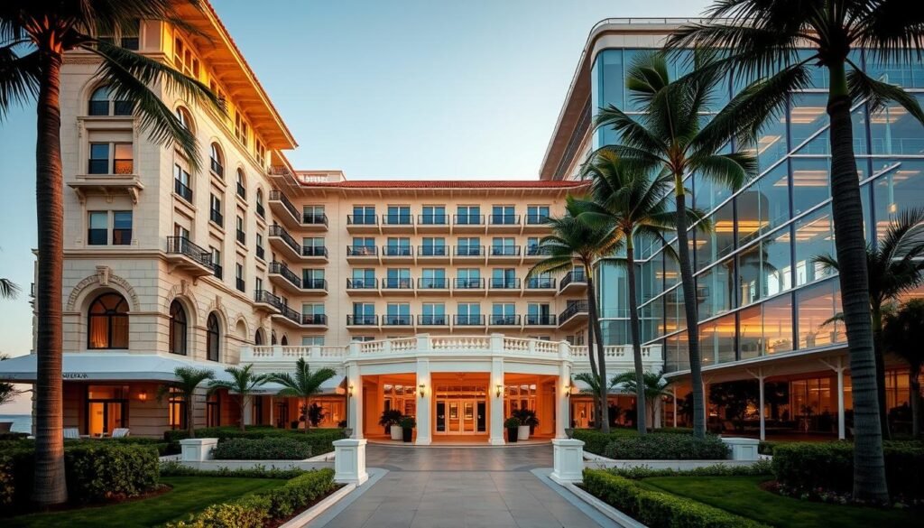 The Four Seasons Hotel at The Surf Club historic facade and modern additions