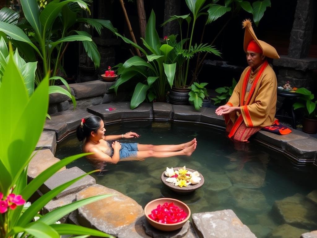 Traditional Balinese water healing ceremony at Fivelements Retreat