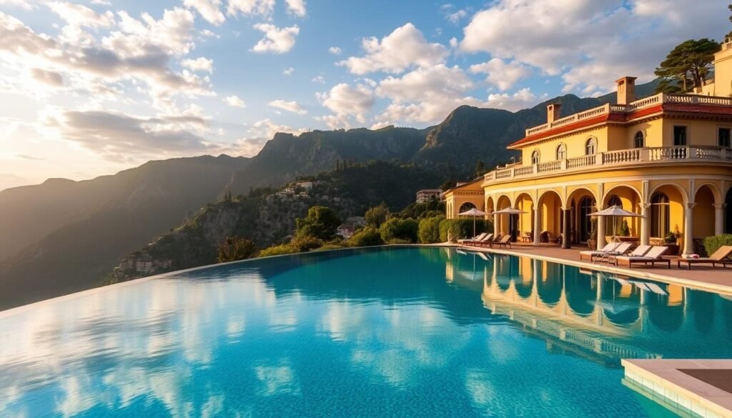 Belmond Hotel Caruso's infinity pool appearing to merge with the sky and sea