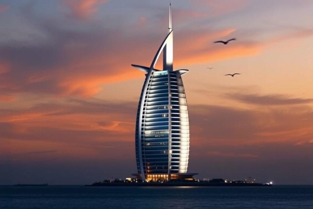 Burj Al Arab's sail-shaped architecture against Dubai skyline