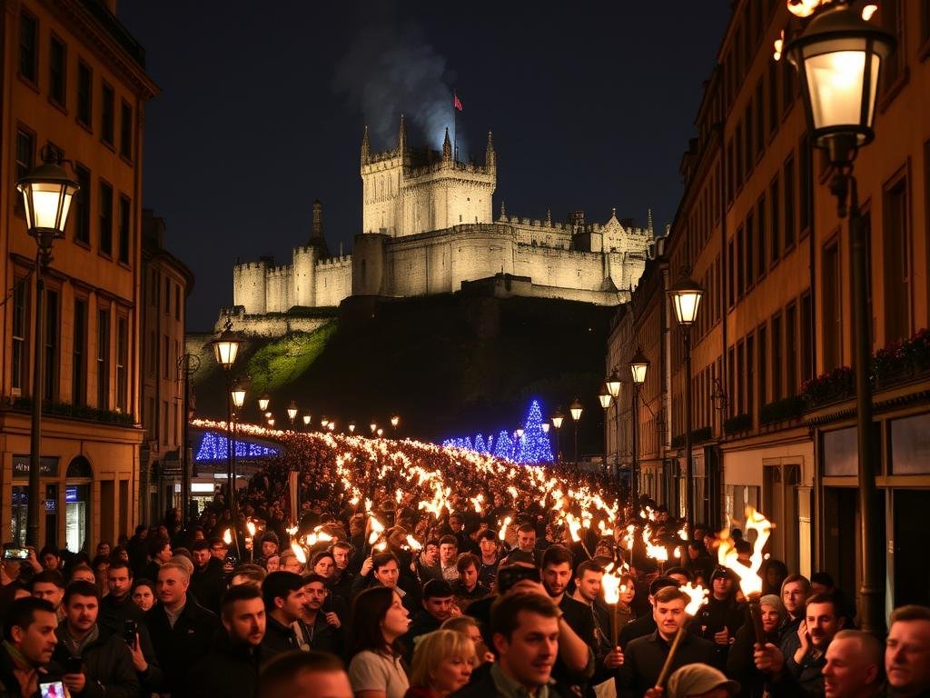 Edinburgh's Hogmanay torchlight procession through the historic streets