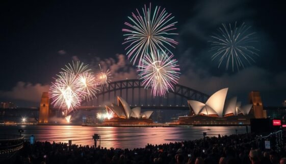 Fireworks-display-over-Sydney-Harbour-Bridge-and-Opera-House-one-of-the-best-New-Years Fireworks display over Sydney Harbour Bridge and Opera House, one of the best New Year's vacation destinations