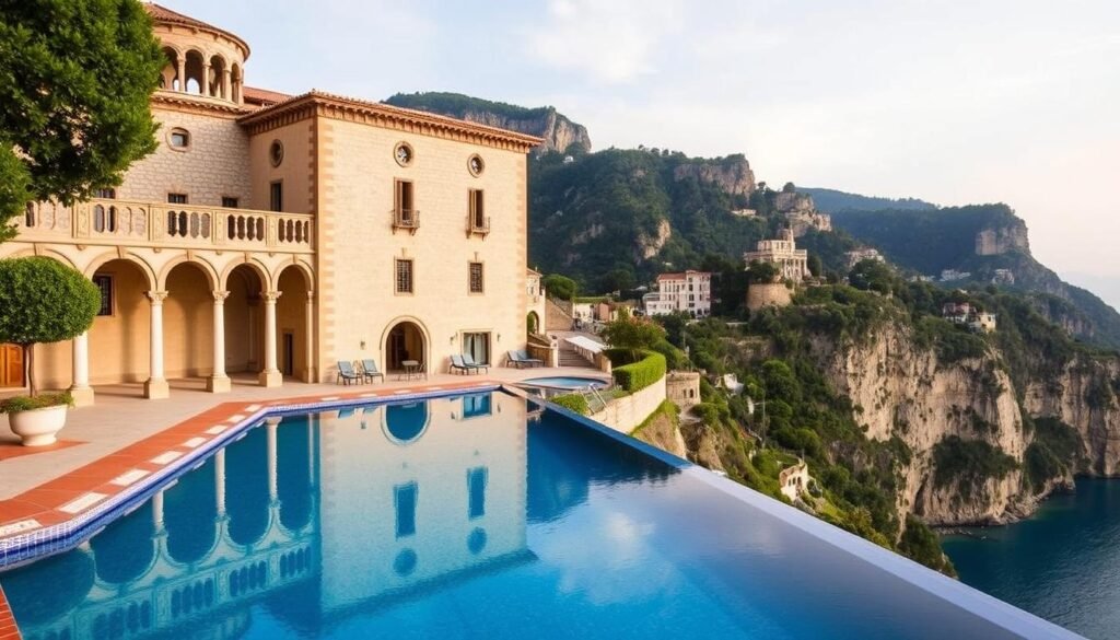 Grand Hotel Convento di Amalfi's cloisters and infinity pool with sea views