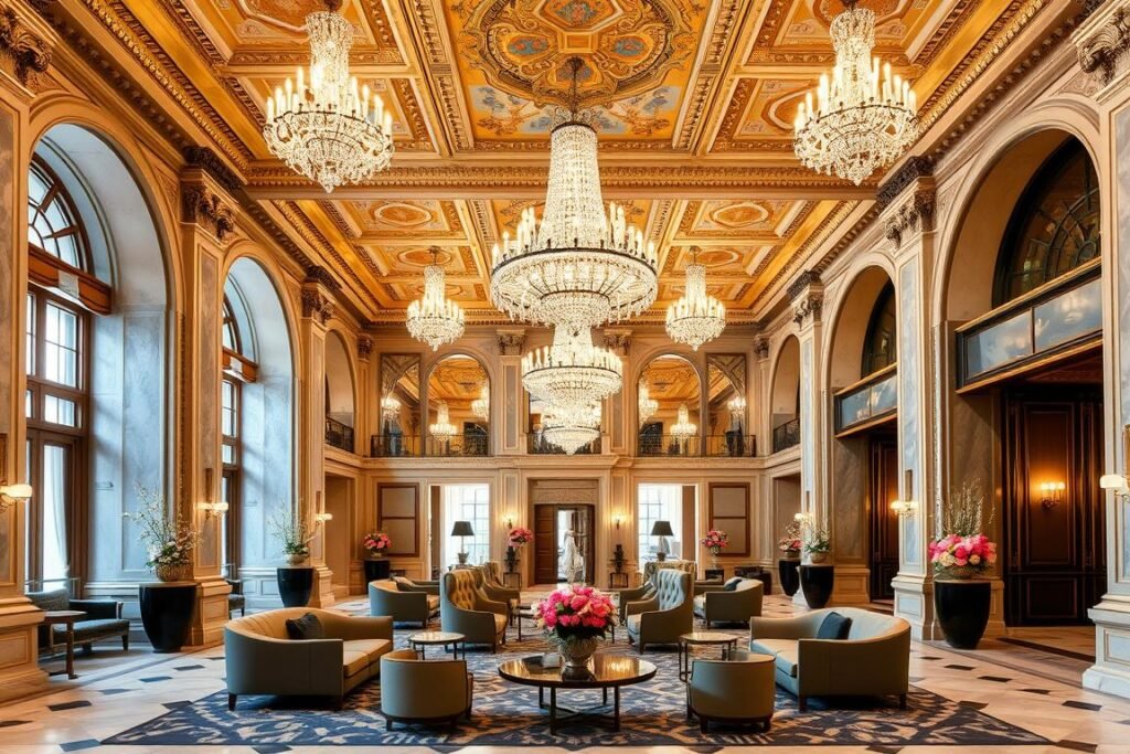 Hotel de Crillon Paris lobby with historic architecture and modern design