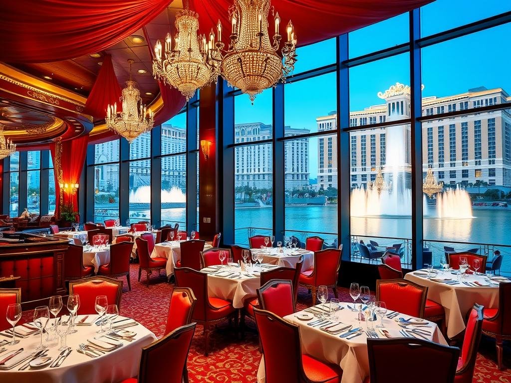 Le Cirque restaurant at Bellagio with fountain view
