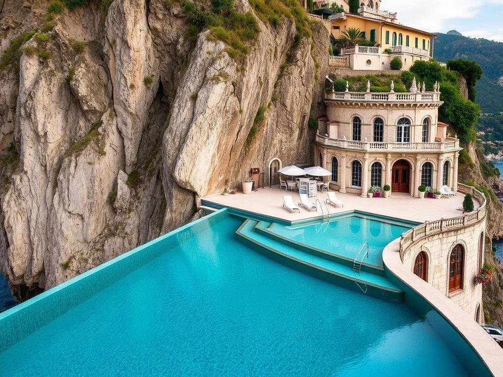 Monastero Santa Rosa's infinity pool overlooking the coastline