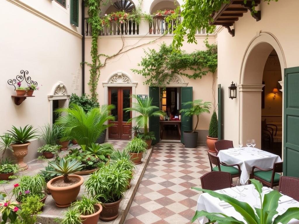 Palazzo Murat's historic courtyard garden in Positano