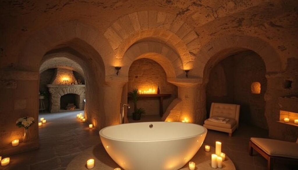 Sextantio Le Grotte Della Civita cave suite with candlelit atmosphere, featured among the Most Instagrammable Luxury Hotels in Europe