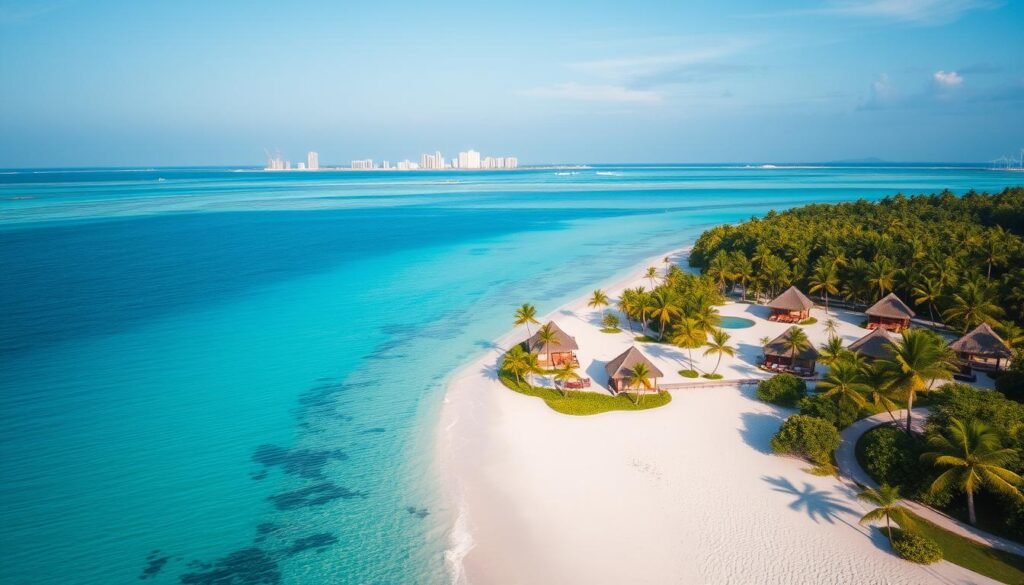 Aerial view of Thulhagiri Island Resort showing proximity to Malé Aerial view of Thulhagiri Island Resort showing proximity to Malé