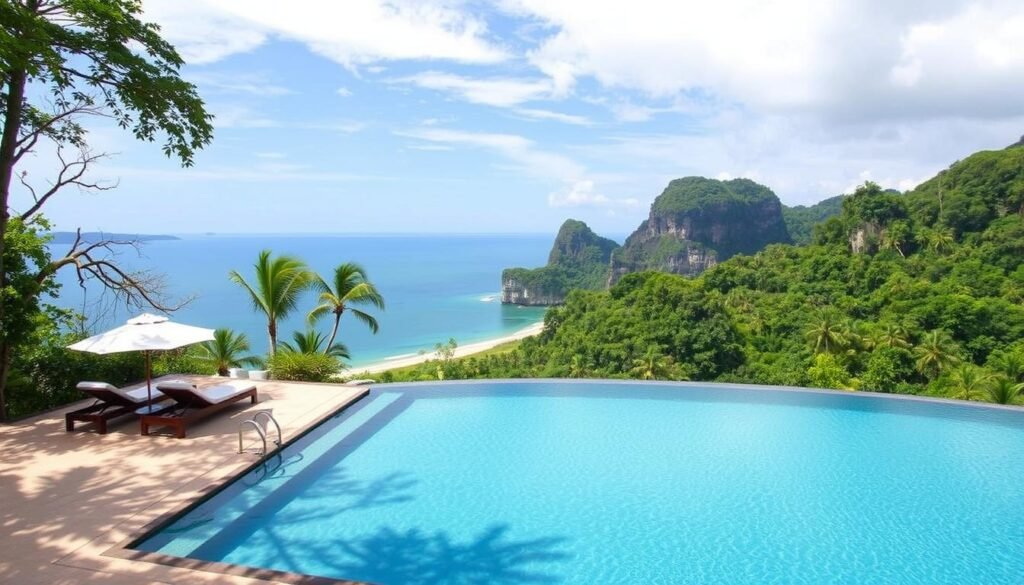 The Andaman Langkawi resort in Malaysia showing the main pool with ocean view