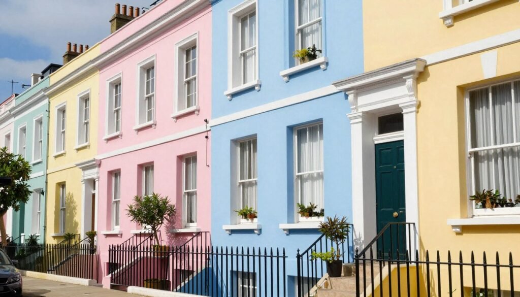 Colorful houses in Notting Hill, a charming neighborhood to explore on your London 5-Day Luxury-Lite Itinerary