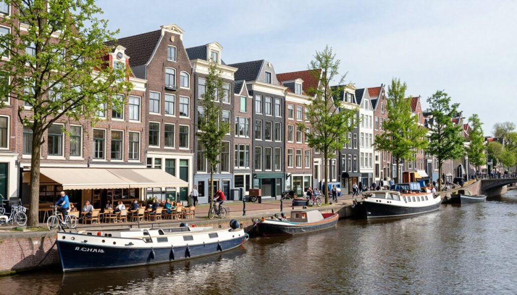 De Pijp neighborhood in Amsterdam with the Amstelkanaal and local cafes