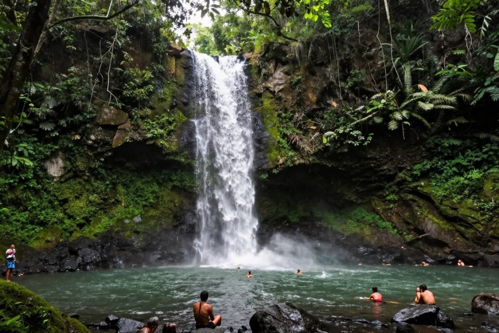 La Mina Falls in El Yunque National Forest with water cascading into a natural pool