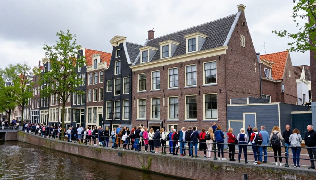 Long queue outside Anne Frank House in Amsterdam