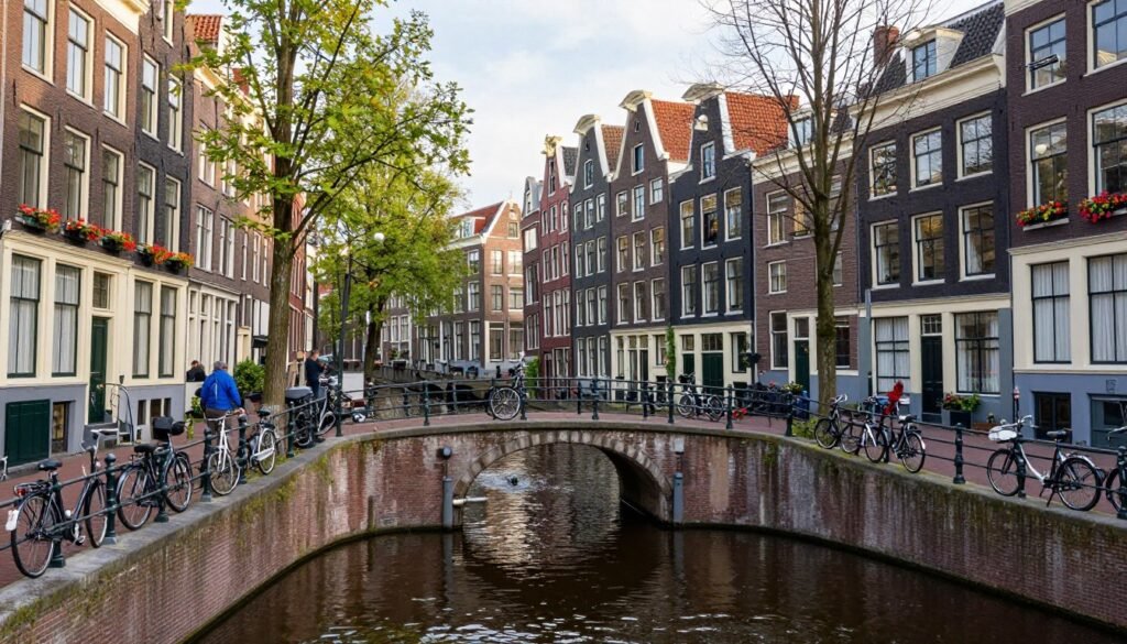 Picturesque Jordaan neighborhood in Amsterdam with narrow canals and traditional Dutch houses