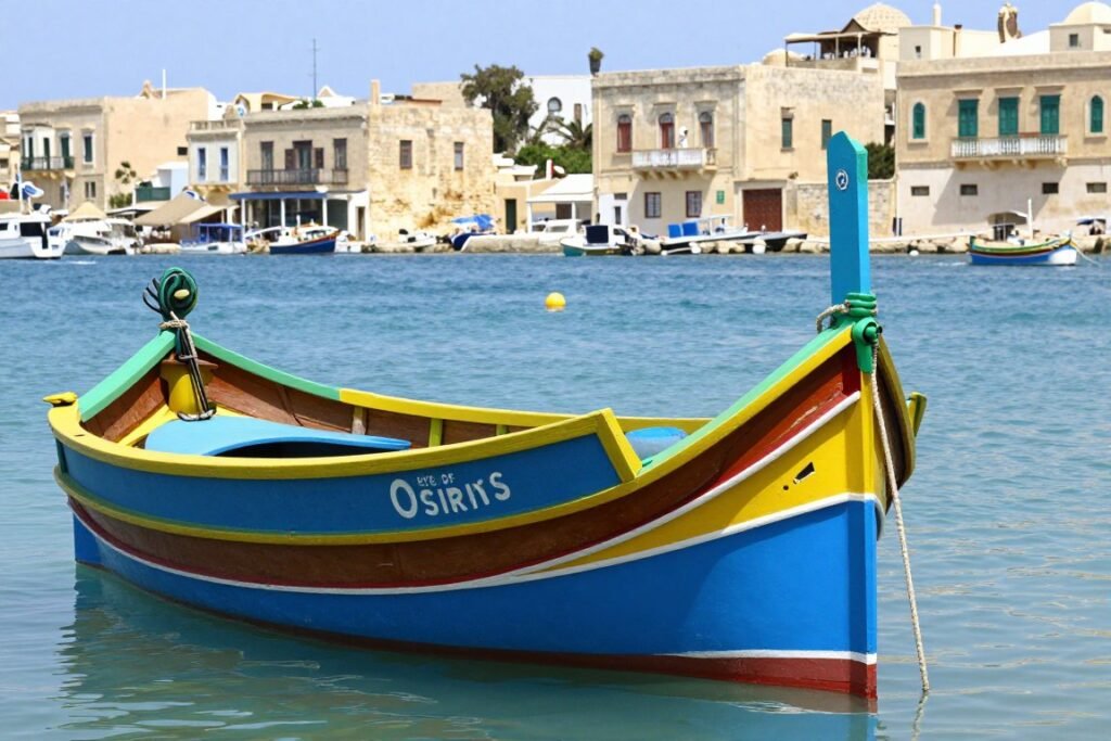 Traditional colorful Maltese fishing boats (Luzzu) in Marsaxlokk harbor with their distinctive eye symbols
